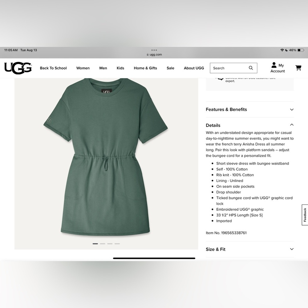 NWT UGG Alisha Short Sleeve Dress